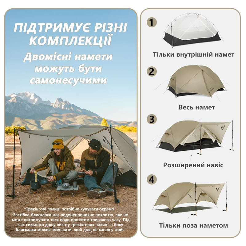 Naturehike Mongar UL Tent 1 2 Person Camping Outdoor Ultralight Tent Travel Backpacking 15D Waterproof Shelter Tent Hiking
