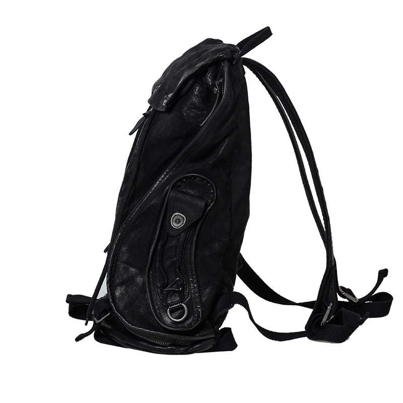 Dark wind soft black leather Men backpack vintage computer backpack Cowhide leather casual fashion bag European American style