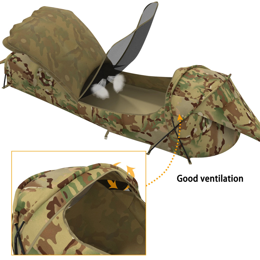 MT Military Hideaway Bivy Cover Stealth Compact Single-Pole Hooped Tent for Modular Sleeping Bag with Mosquito Net Mesh