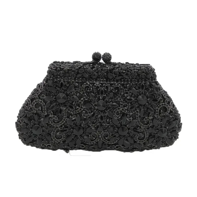 Boutique De FGG (in stock) Flower Crown Clutch Silver Crystal Evening Handbag Women Party Prom Bag Bridal Clutches Wedding Purse