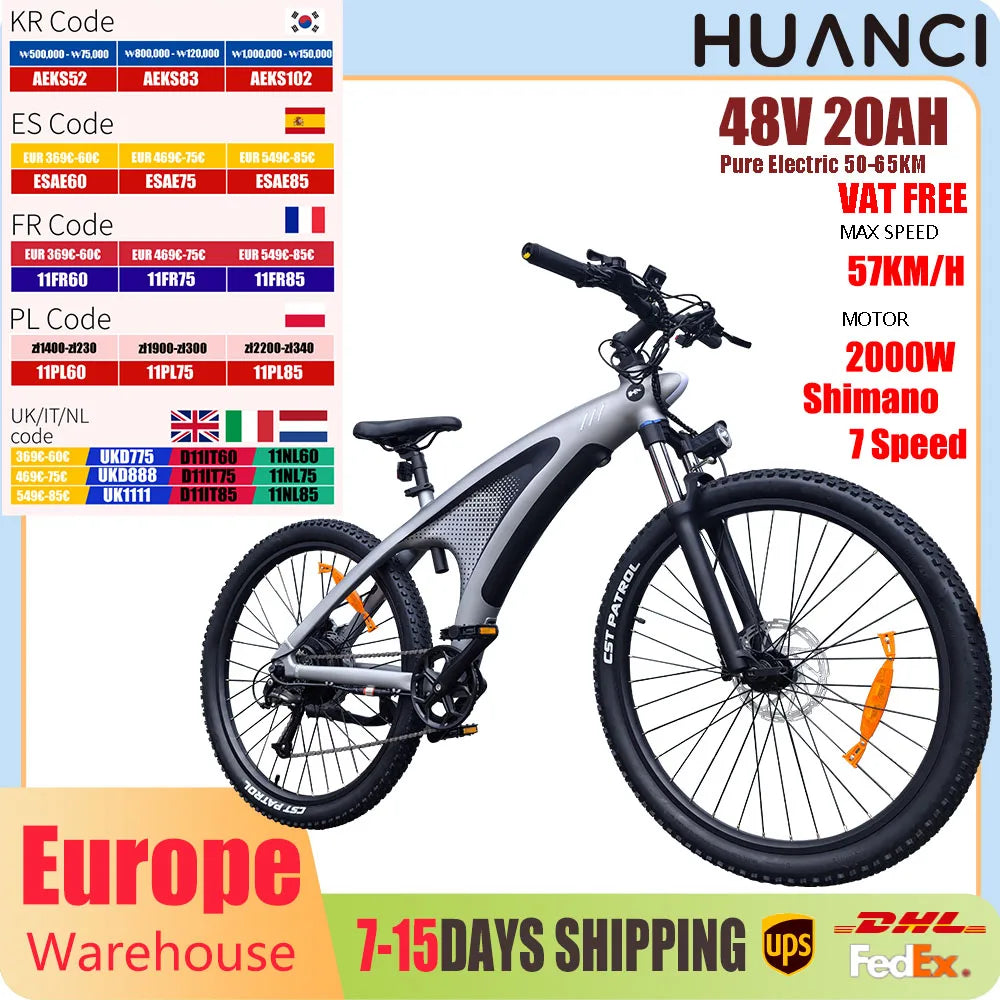 HX Q5 2000W Ebike Adult Electric Mountain Bicycle 27.5 inch Electric Bike 57km/h Removable battery Moped E Bikes Road Bike