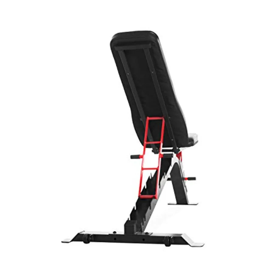 Strength FID Workout Bench for Flat Incline Decline Positions in Black/Red with Durable Steel Frame and Adjustable Backrest