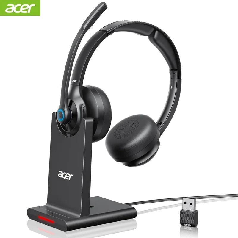 Acer HB02 Call Center Wireless Headset with Mic for Work 2.4G USB Dongle Bluetooth 5.3 Dual Mode Headphones ENC Clear Calls