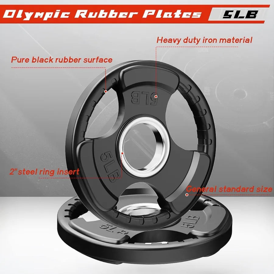 Rubber Grip Plates for Barbell 2Inch Weight Plates for Weightlifting and Strength Training in Home and Gym 85lbs Set