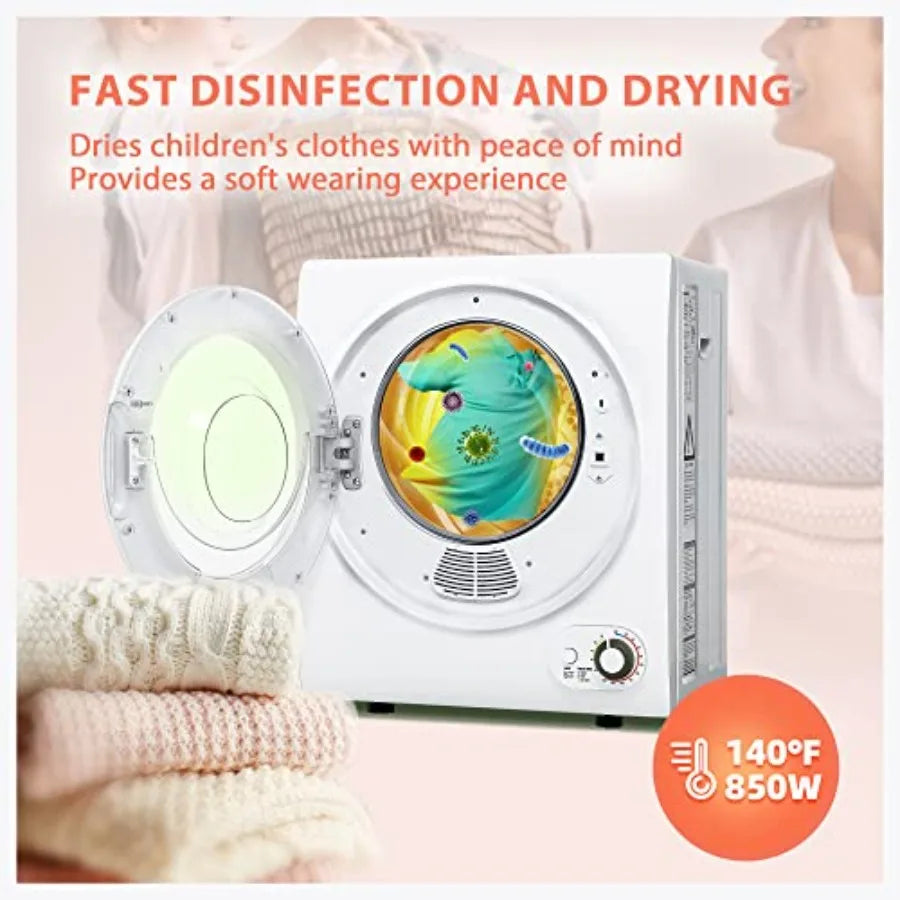 Portable washing machine for small apartments, stainless steel drum, white, 1.6 cu.ft capacity with castor wheels; compact drye