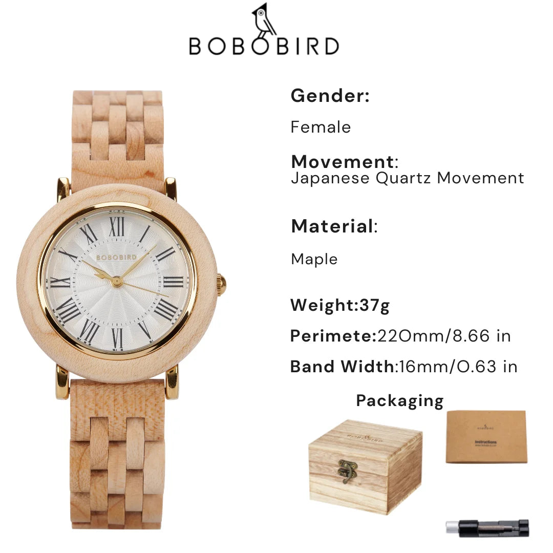 BOBO BIRD Women's Wooden Watch 2025 New Elegant Quartz Wristwatch for Ladies and Girl Natural Wood Timepiece Gift for Girlfriend