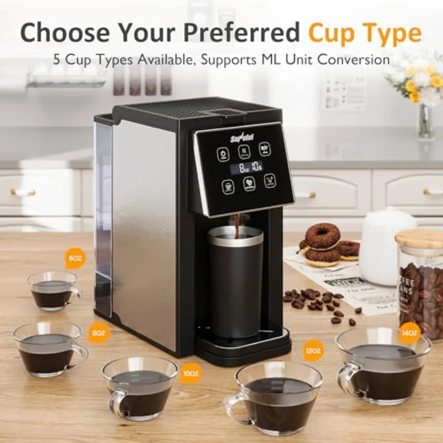 Coffee Maker with Grinder for Home Office Use, Stainless Steel Black/Silver, 3-in-1 Capsule/Ground/Tea Brewing, 614 Oz Cup, 50