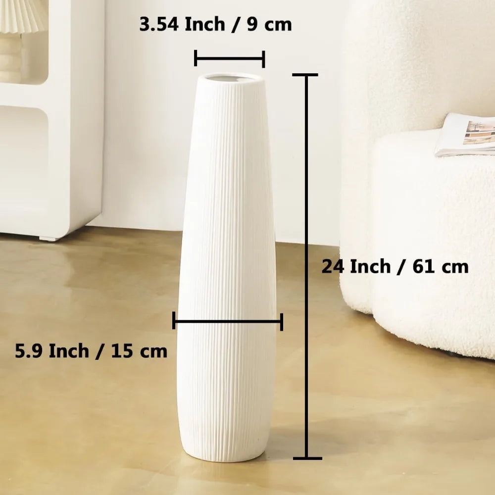 Big White Floor Vase, 24 Tall Floor Vase, Large Decorative Flower Vases for Decor Living Room Modern Home Office Bedroom