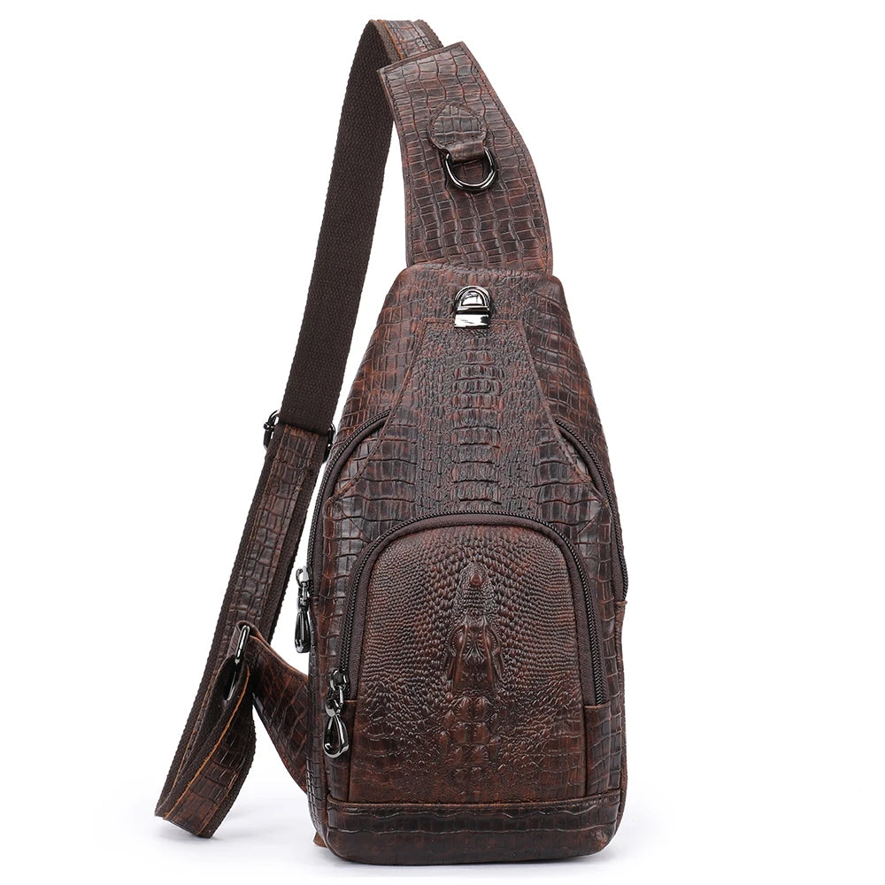 WESTAL Genuine Leather Sling Bag Anti-Thief Crossbody Personal Pocket Bag Chest Shoulder Bag for Travel Hiking Croco Design Bags