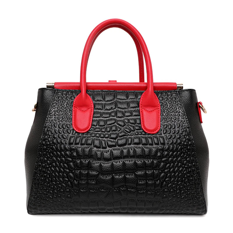 Light Luxury Crocodile Pattern Women's Handbag Large Capacity Black High Quality Cowhide Single Shoulder Crossbody Bag
