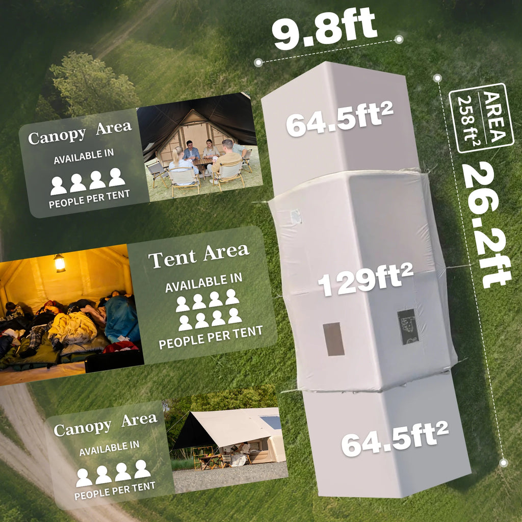 Inflatable Camping Tent 8-10 Person,129 Square Feets Large Inflatable Camping Tent with Canopy,Blow up Tent with AC Vent
