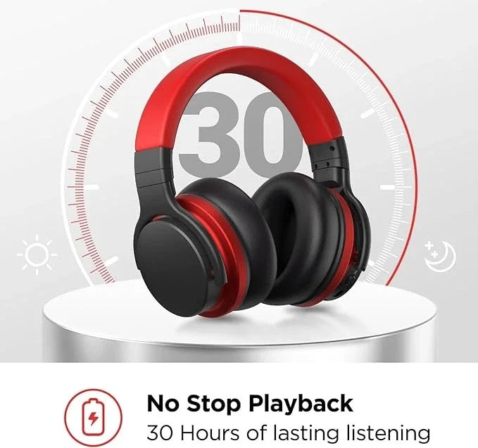 COMMALTA Active Noise Cancelling Over Ear Bluetooth Headphones - Brilliant Red