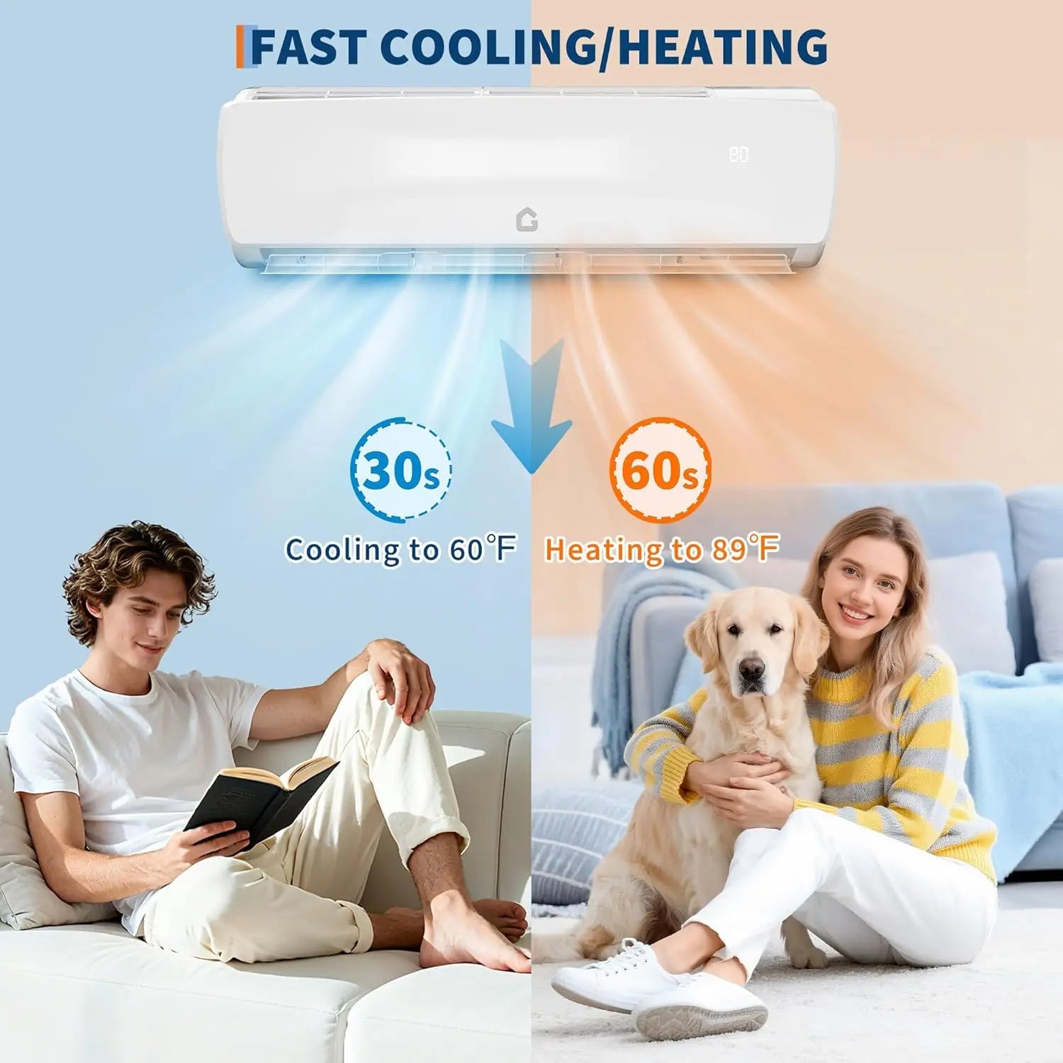 18000 BTU 19 SEER2 Ductless Mini Split Air Conditioner & Heat Pump 230V - 750-1250 sq ft Cooling Heating Dehumidifier 42dB