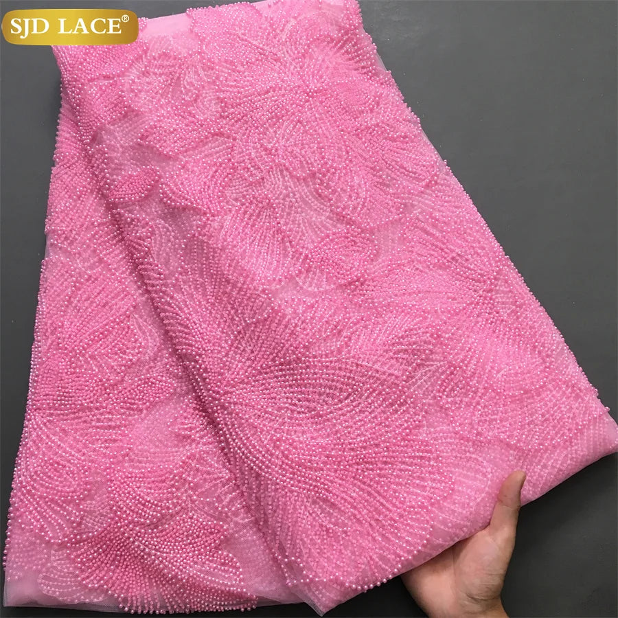 SJD LACE African Luxury Beads Mesh Lace Fabrics Nigerian Tulle 2025 French Tulle Beaded Net Lace for Women Evening Dresses A4034