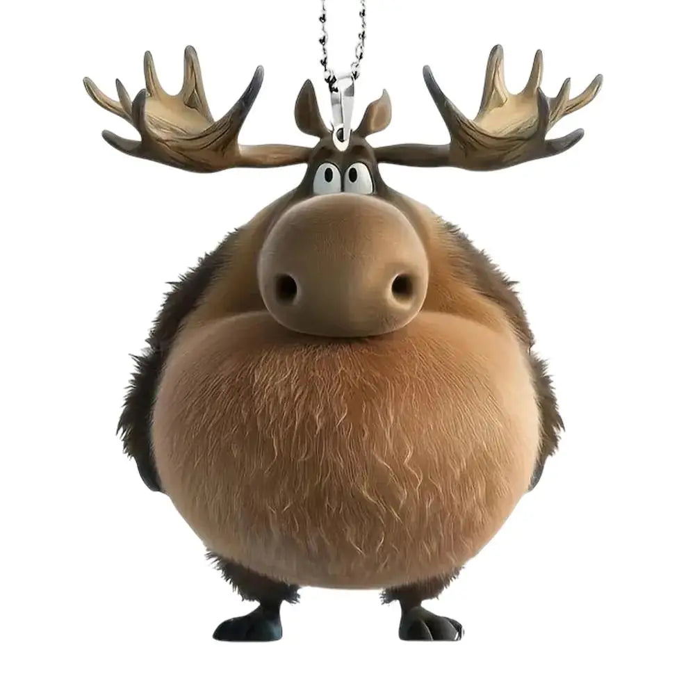 Elk Christmas Tree Ornaments Acrylic Cartoon Moose Ornaments for Christmas Tree Car Hangable Pendant 2D Flat Seasonal Decor for