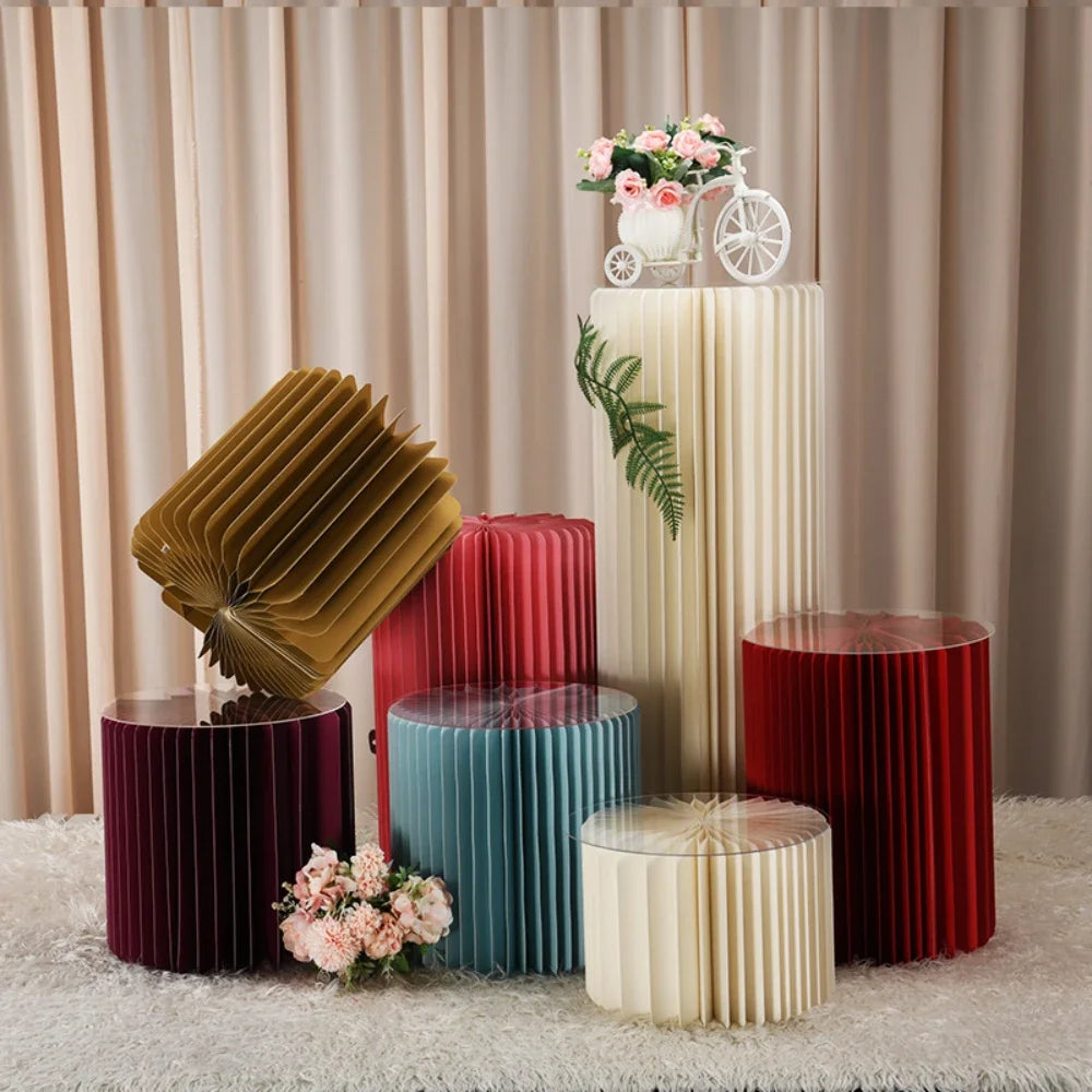 Roman Folding Column Ornaments Party Honeycomb Origami Display Stand Shop Window Wedding Decor Folding Cylindrical Flower Rack