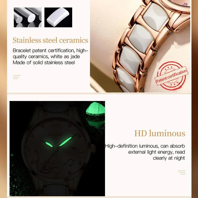 OLEVS 3605 Women Watch Top Brand High Quality Quartz Watch Exquisite Diamond Note Waterproof Dial Dress Ceramic Women Watch