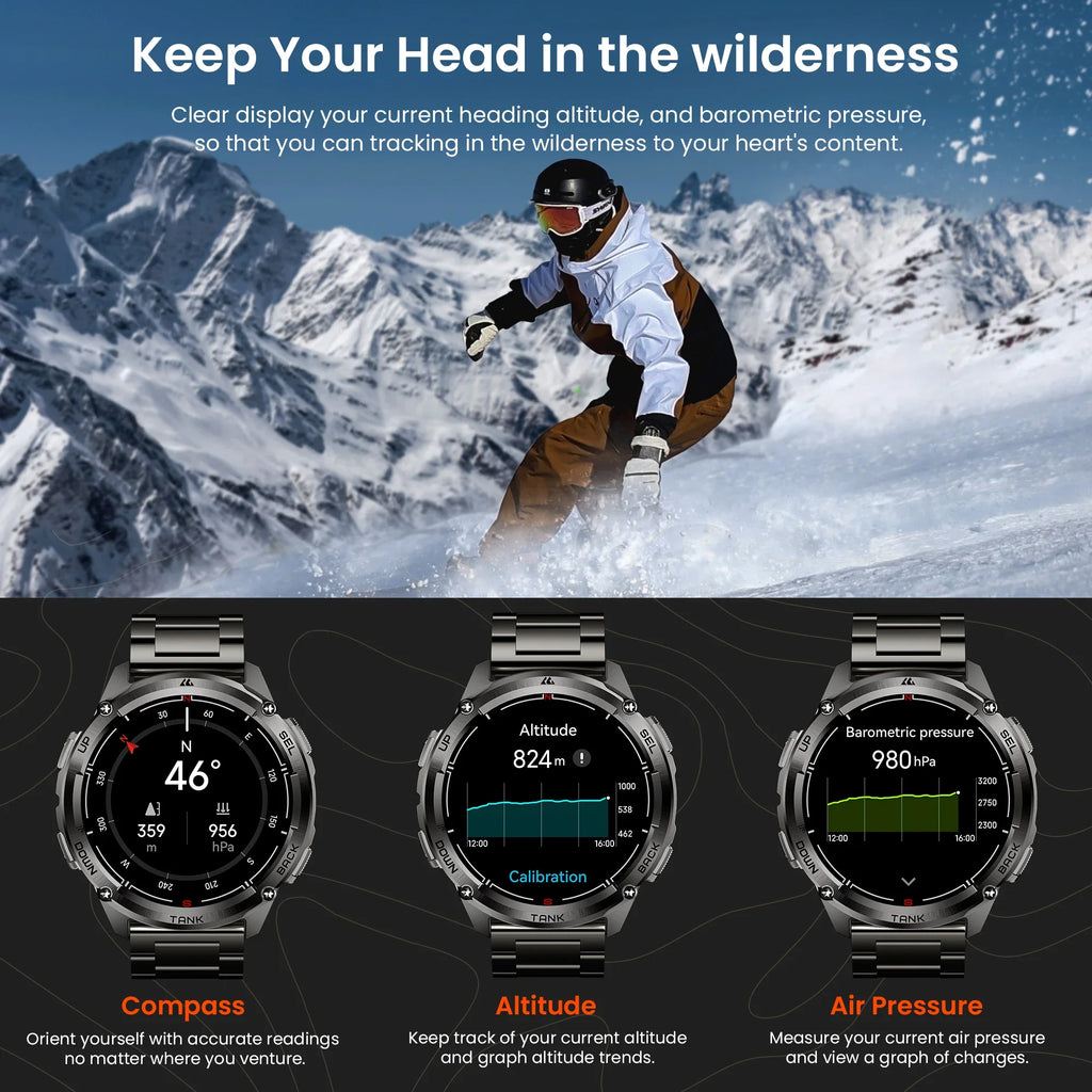 KOSPET TANK T3 Ultra 2 GPS Rugged Smart Watch For Men 5ATM IP69K Waterproof Military Grade Stainless Steel 24/7 Health Monitor