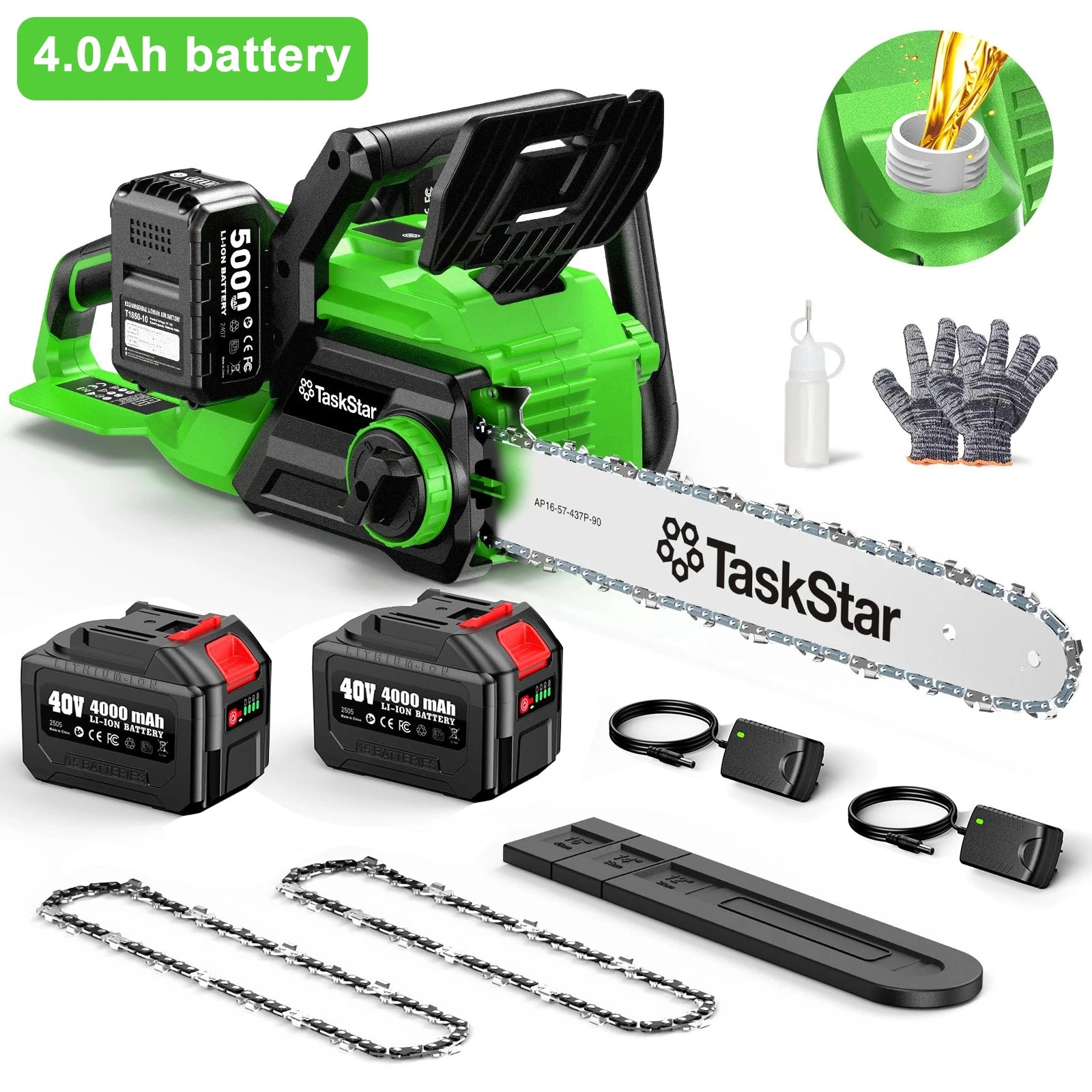 TaskStar 40V Brushless Electric Saw 16-inch Cordless Chainsaw With 2 5.0Ah Batteries Power Tools For Wood Cutting Tree Trimming