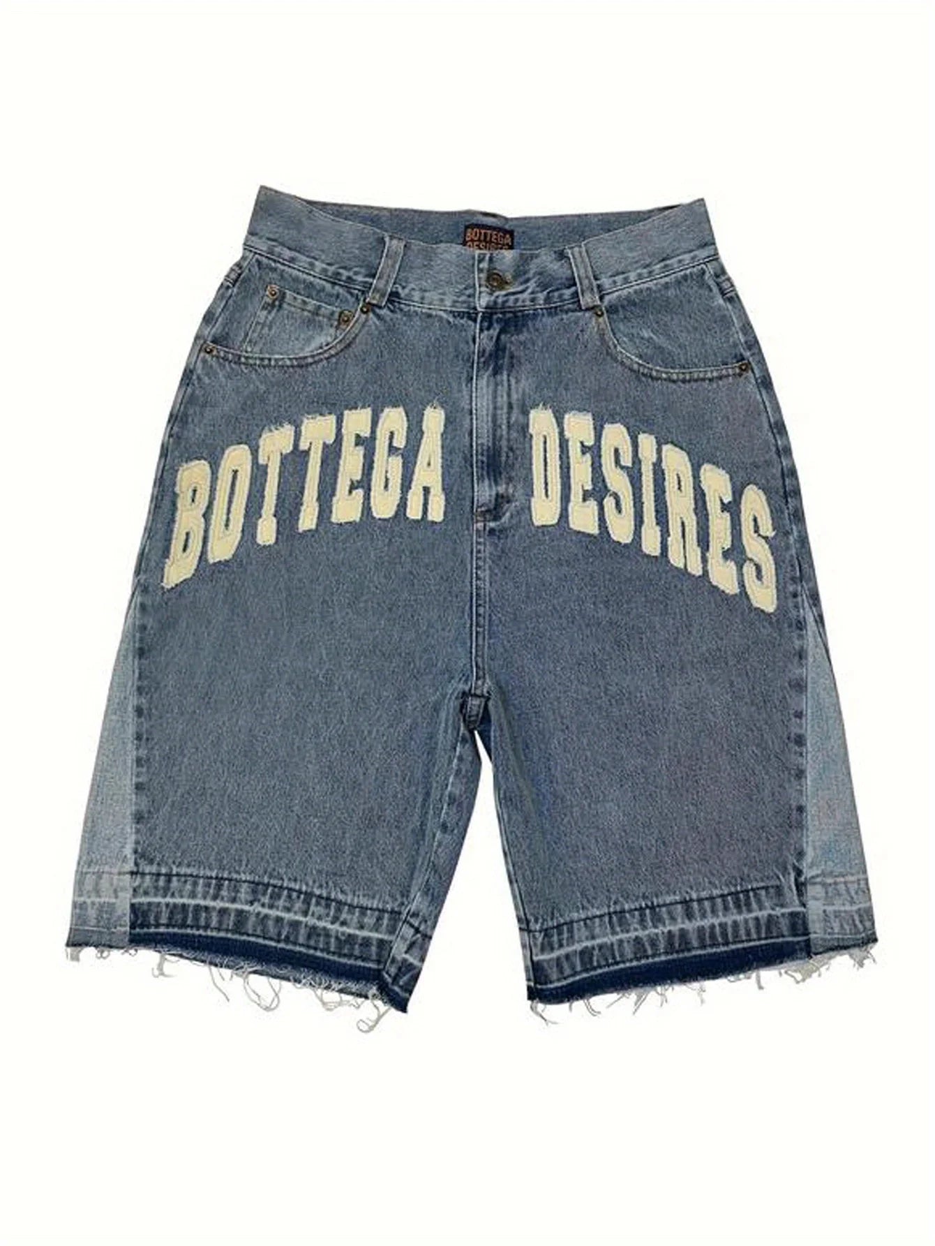 Y2K Vintage Distressed Jeans Letter Pattern Decoration High Waist Denim Shorts Fashion Men Women Hip Hop Streetwear