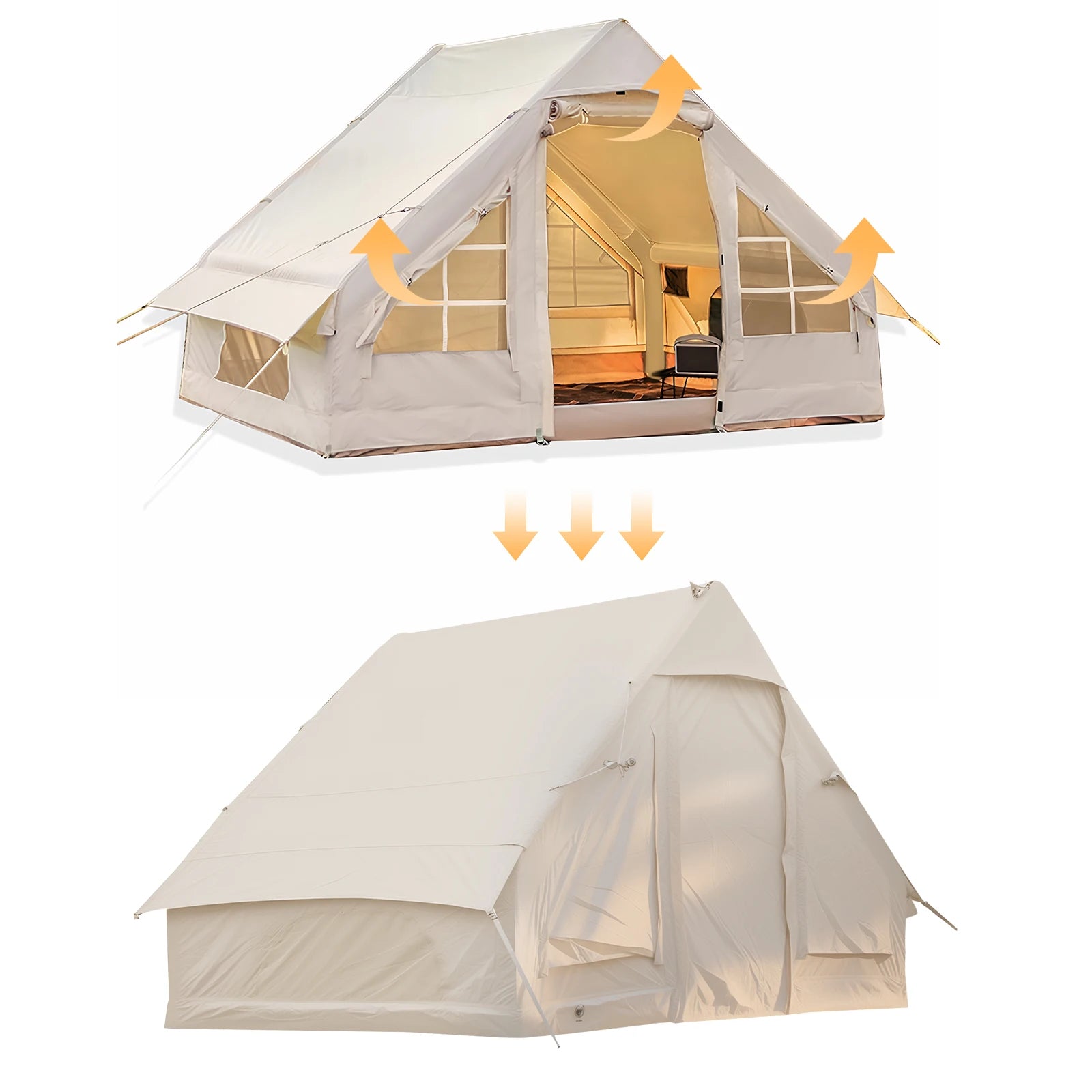 Inflatable Tent with Hand Pump Portable Glamping Tent Breathable Air Family Tunnel Tent Oxford Fabric for 4-6 People