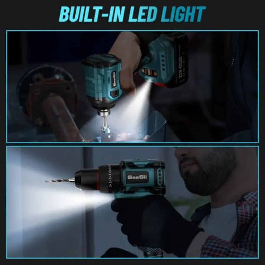 【Spot goods】21V Max Cordless Drill and Impact Driver Power Tool Combo Kit Included 3/8'' Drill and 1/4'' Impact Driver 2x 4000m
