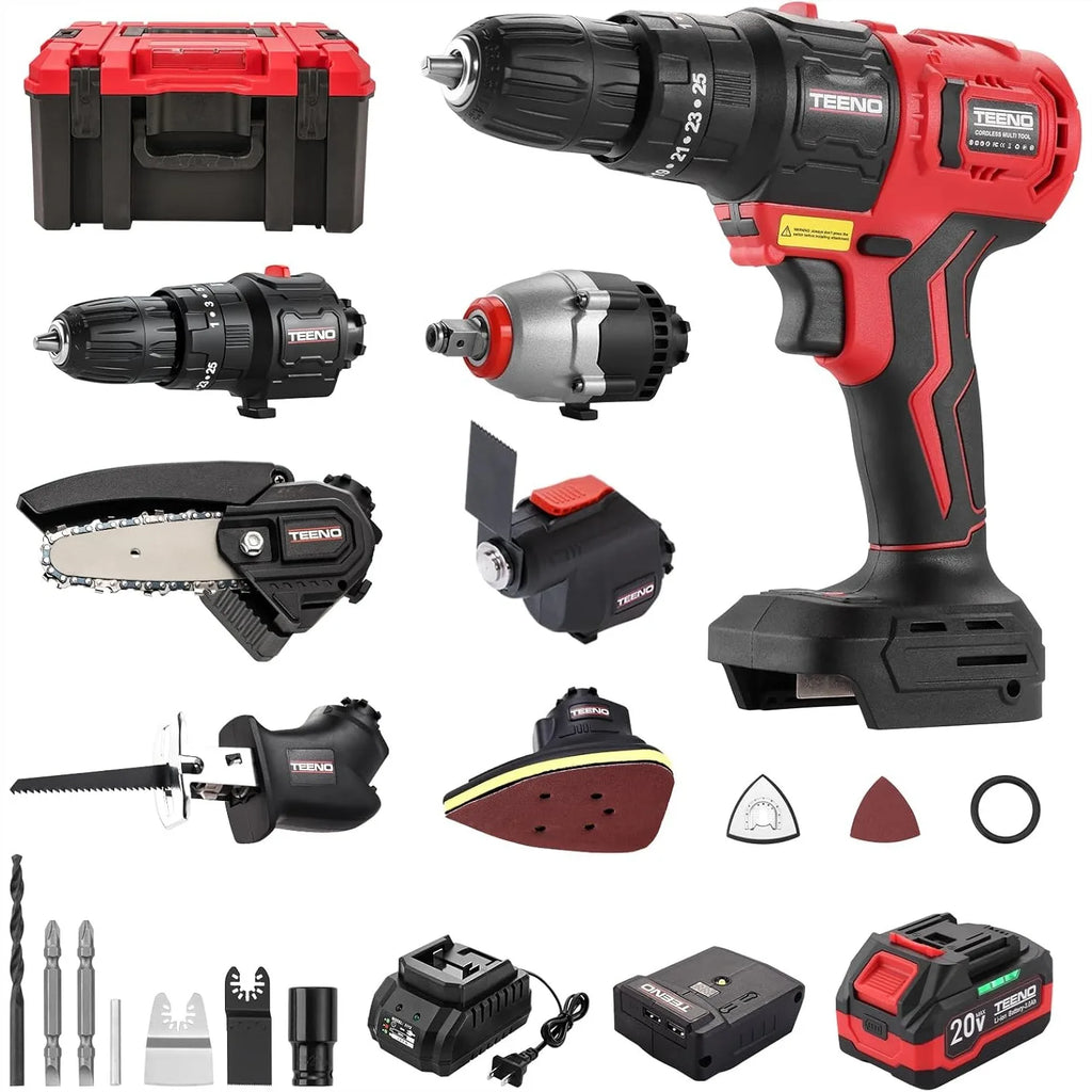 Brushless Power Tool Combo Kit, 6-in-1 Cordless Multi-Tool Set with Drill, Impact Wrench, Oscillating Tool, Saws & Sander, 3Ah