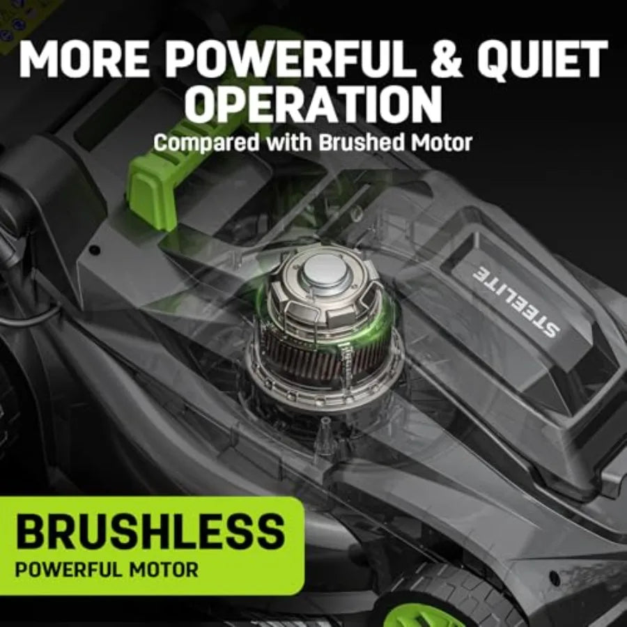 Lawn mower combo for residential use, brushless electric motor, black and gray, 40V dual-battery power with extended runtime an
