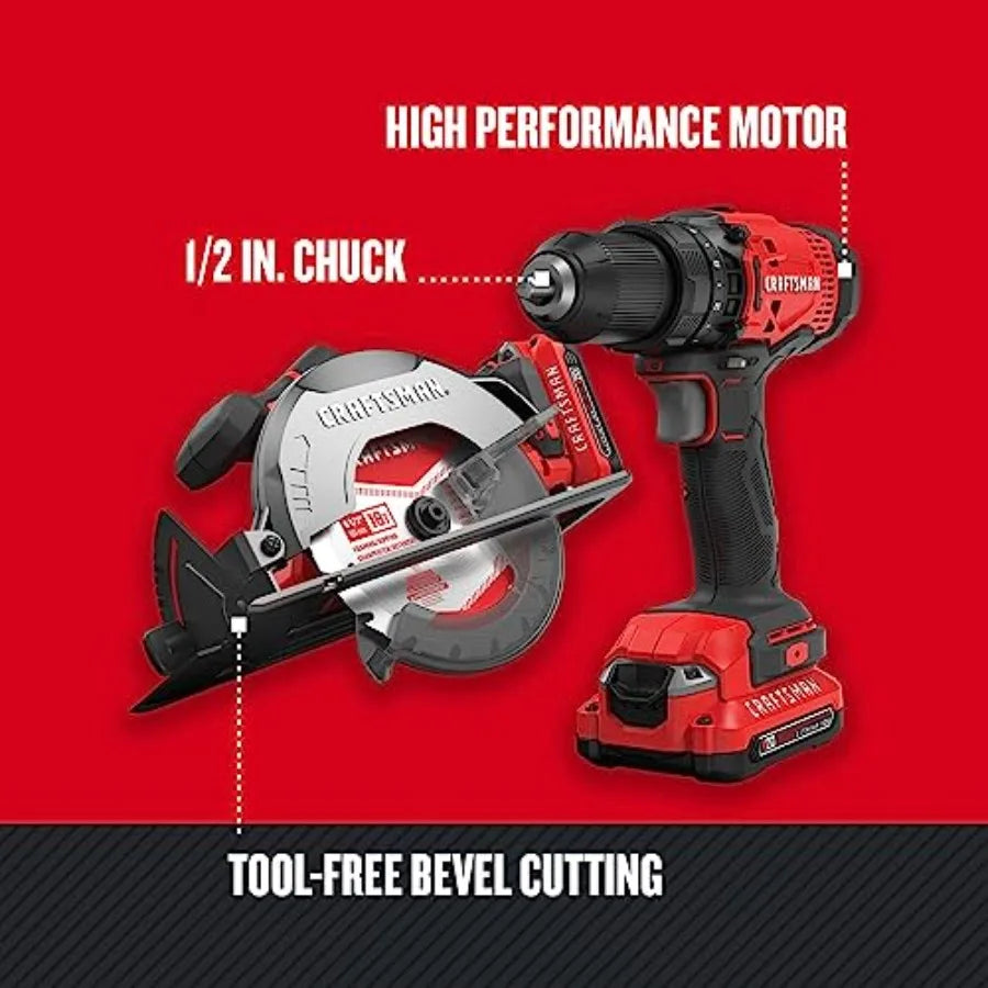 【Spot goods】V20 Cordless Power Tool Combo Kit with Drill/Driver Circular Saw 2 Batteries and Charger
