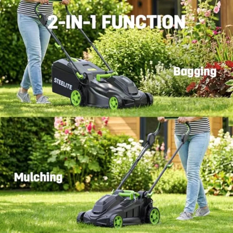 Lawn mower combo for residential use, brushless electric motor, black and gray, 40V dual-battery power with extended runtime an