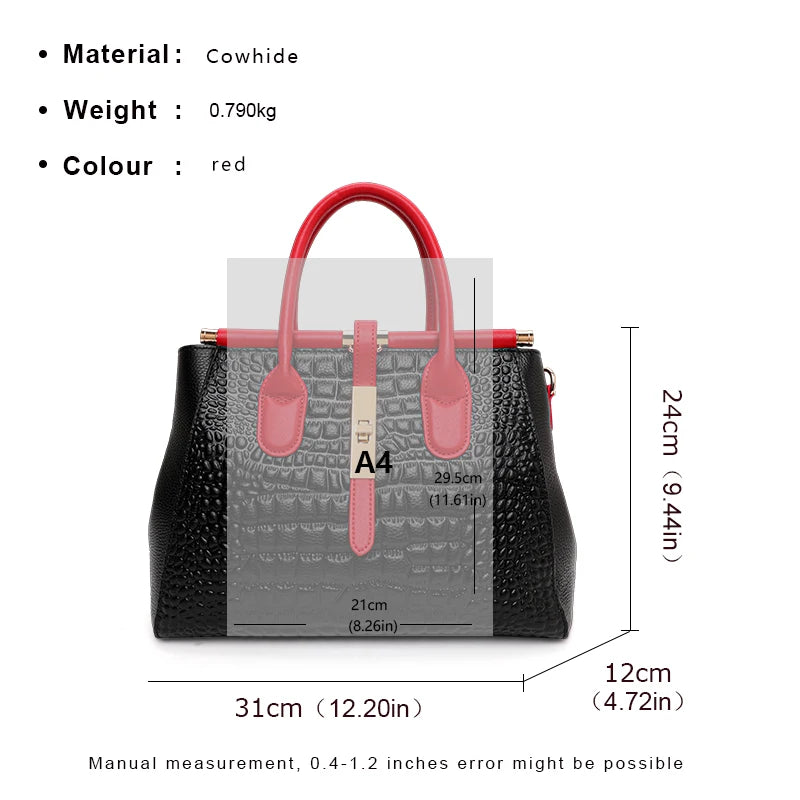 Light Luxury Crocodile Pattern Women's Handbag Large Capacity Black High Quality Cowhide Single Shoulder Crossbody Bag