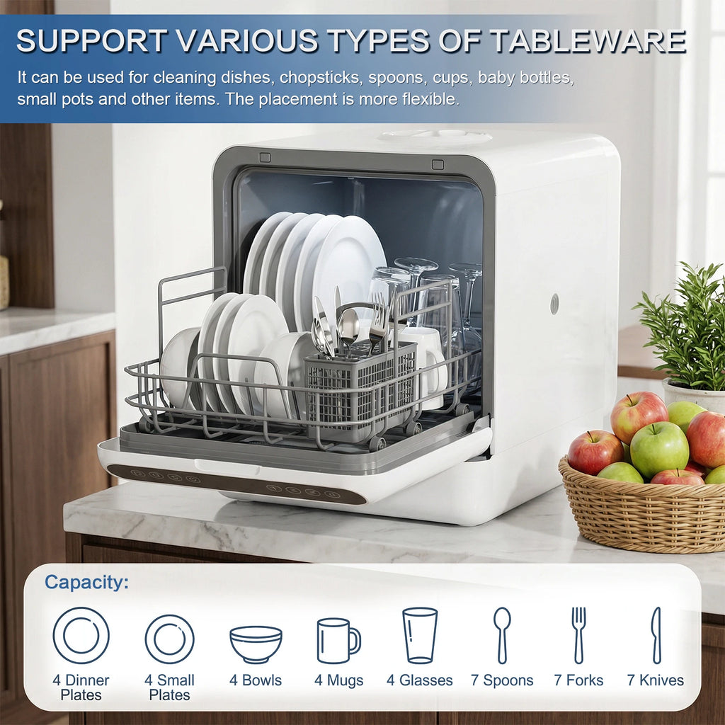 Mini Dishwasher with 6L Built-in Water Tank Portable Dishwasher No Hookup Needed High-Temp& Air-Dry Function for Apartments