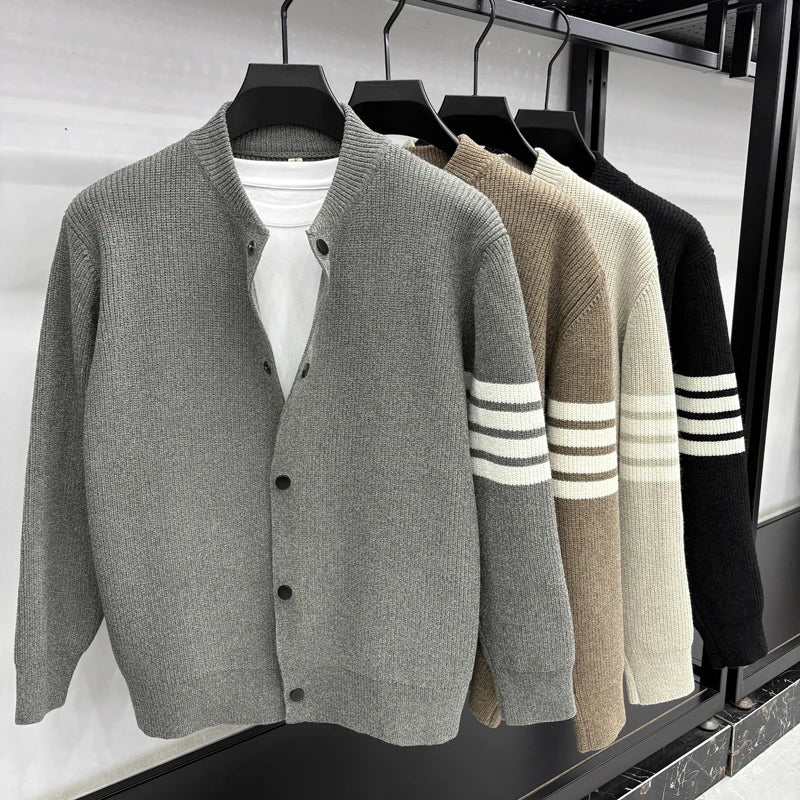 Men's Autumn Fashion Travel Outdoor Button Cardigan Baseball Collar Knitted Sweater Solid Color Versatile Casual Sweater Instock