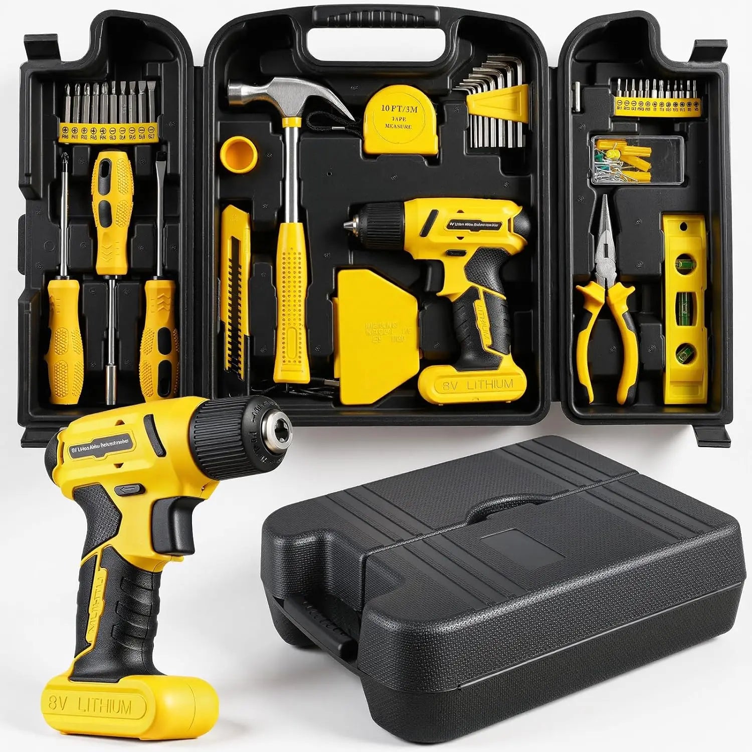 101Pcs 8V USB Electric Power Cordless Drill Driver DIY Tool Kit Set Screw Driver, Drill Bit Set Accessories, Pliers and Hammer