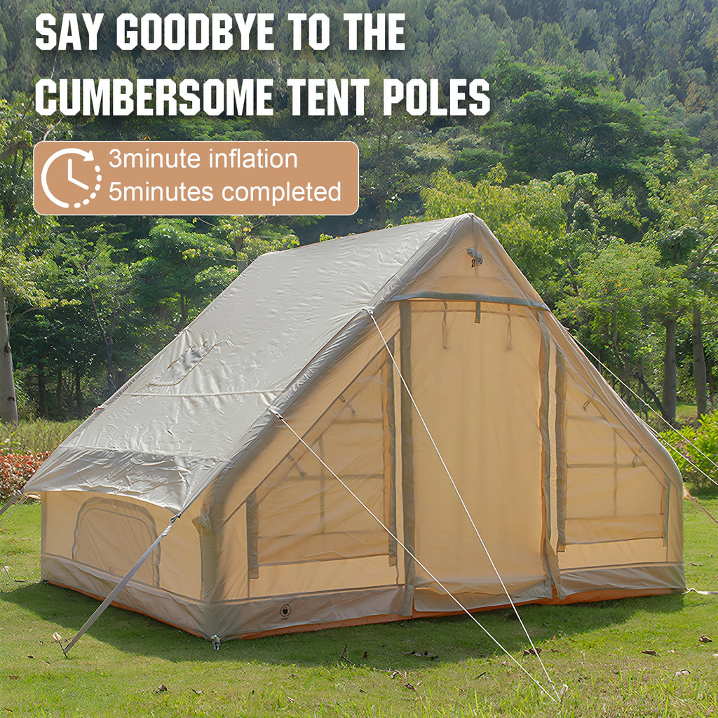 Inflatable Tent with Hand Pump Portable Glamping Tent Breathable Air Family Tunnel Tent Oxford Fabric for 4-6 People