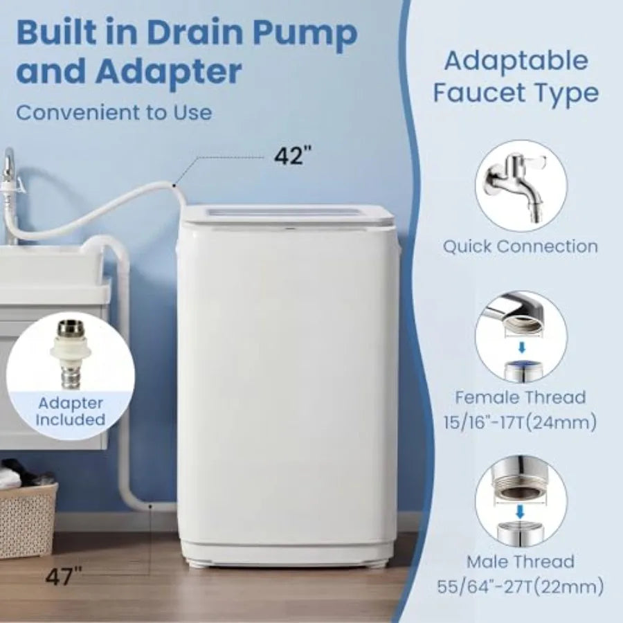 Portable washing machine for apartment/dorm/RV/camping: 17Lbs capacity, full-automatic top load, 10 cycles, 3 water levels, LED
