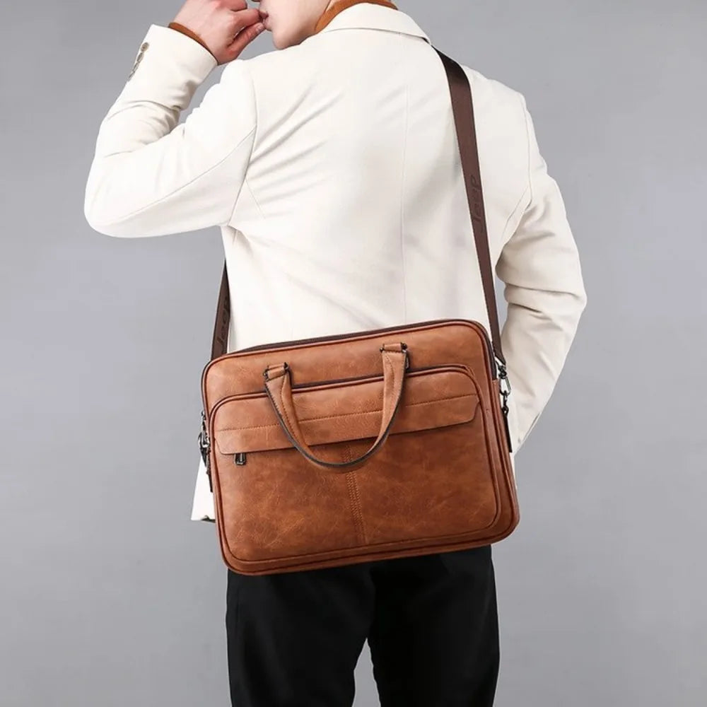 Men Bussiness Bag Large Capacity Pu Leather Luxury Briefcases Tote Bolsas Black Waterproof  Handbag Shoulder Crossbody Bags