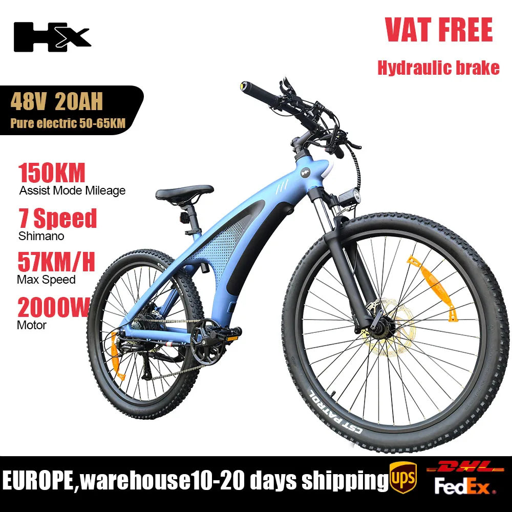 HX Q5 2000W Ebike Adult Electric Mountain Bicycle 27.5 inch Electric Bike 57km/h Removable battery Moped E Bikes Road Bike