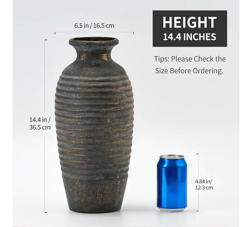 Large Ceramic Rustic Vase 14.4" Farmhouse Decor Vintage Flower Holder Home Living Room Shelf