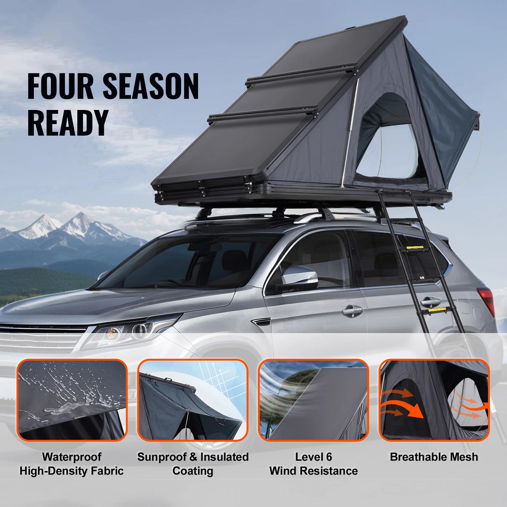 SucceBuy Rooftop Tent Hard Shell Roof Top with Telescopic Ladder Thick Mattress Waterproof Windproof for Jeep Van Pickup Truck