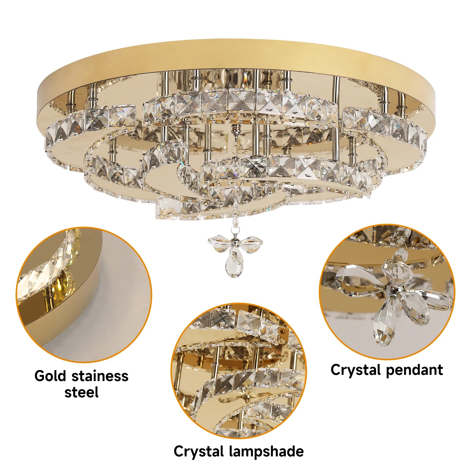 Luxury Gold K9 Crystal Ceiling Lamp Dimmable Led Chandelier Modern Living Dining Room Decor Pendant Light Lustre Home Fixture