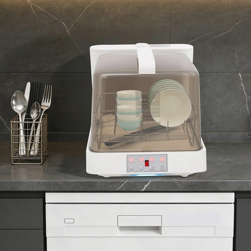 Modern Tank Built-in Portable Tabletop Dishwasher Touch Button Operation 360° Bottom Spray Arm Low Water Usage Automatic Washing And Drying All In One Compact Freestanding Dish Washing Equipment No Fixed Water Inlet Needed