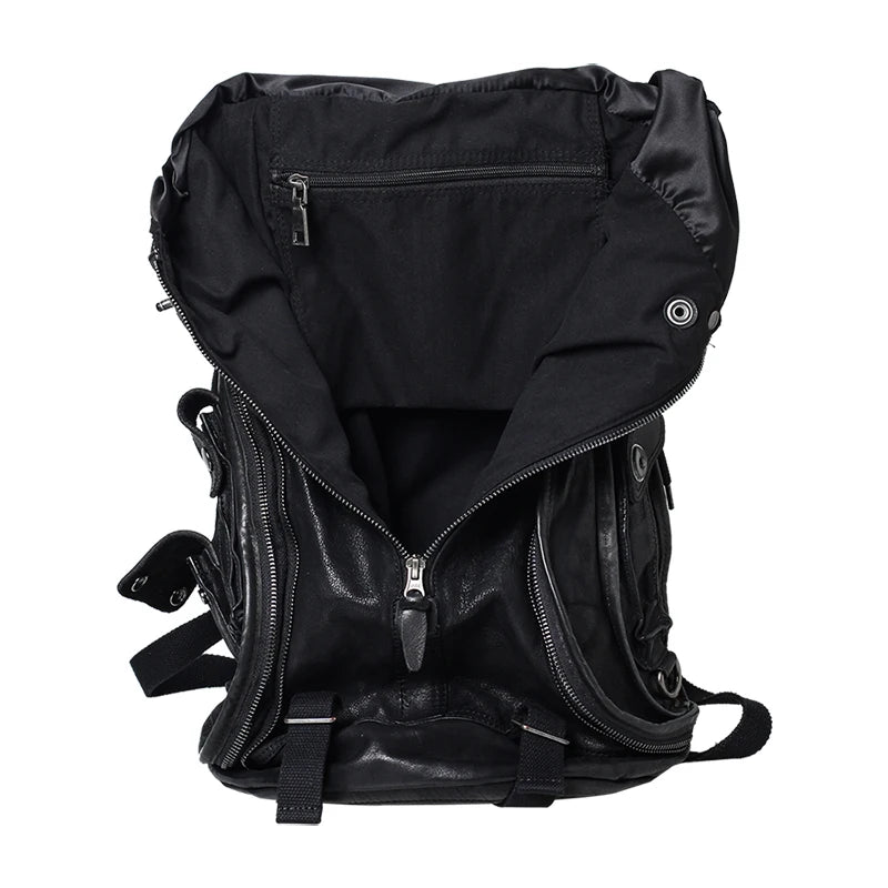 Dark wind soft black leather Men backpack vintage computer backpack Cowhide leather casual fashion bag European American style