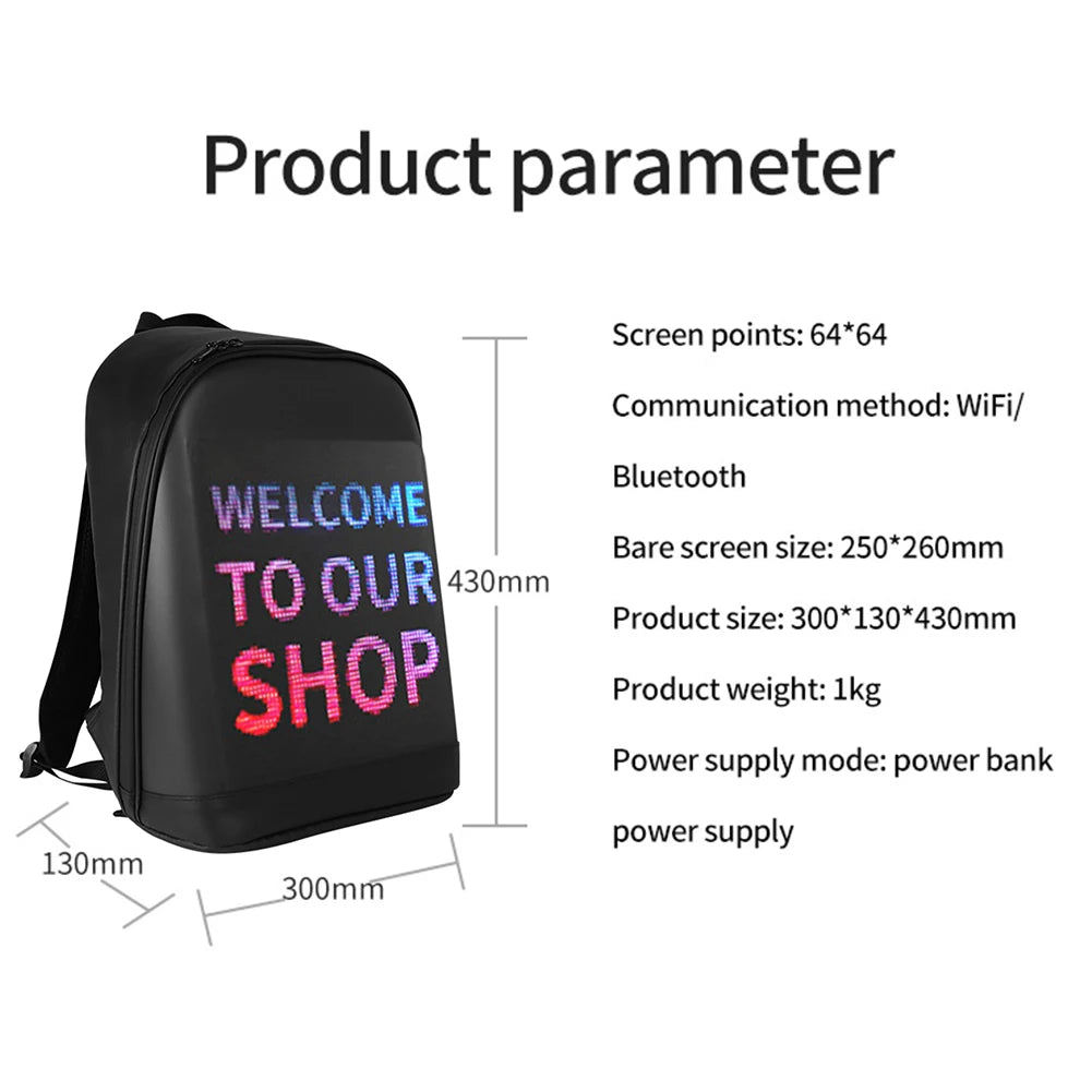 Outdoor Walking Billboard Wifi Bags LED Display Screen Backpack Business Travel Laptop Bag Multi-function School Bag