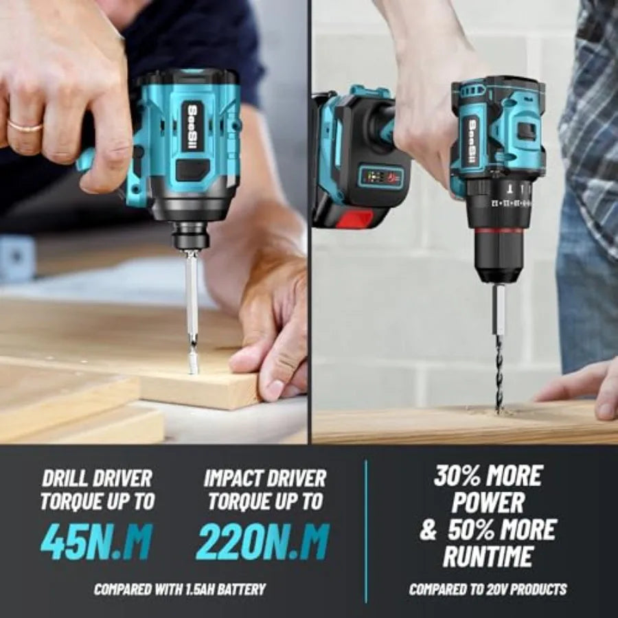 【Spot goods】21V Max Cordless Drill and Impact Driver Power Tool Combo Kit Included 3/8'' Drill and 1/4'' Impact Driver 2x 4000m