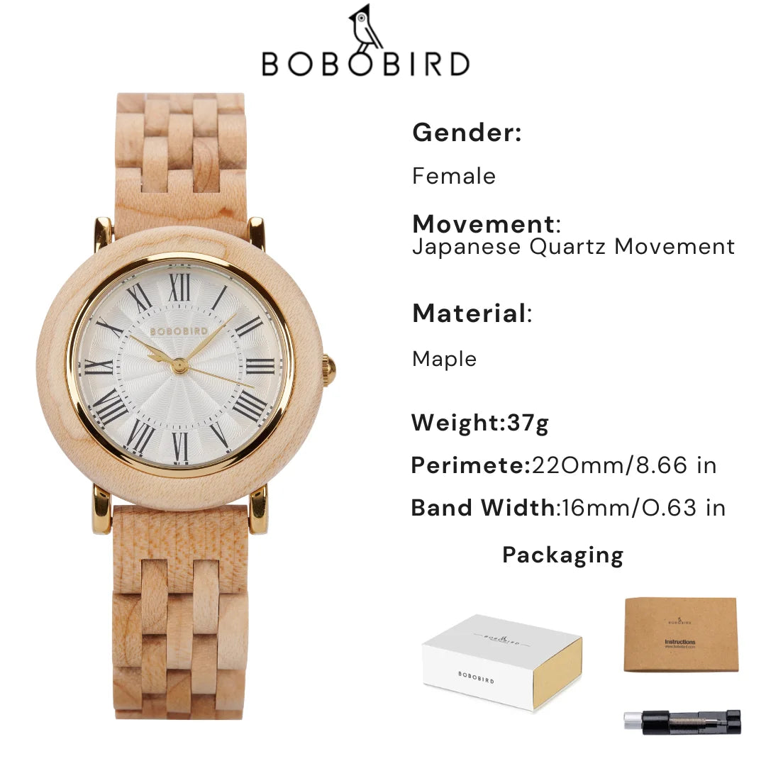 BOBO BIRD Women's Wooden Watch 2025 New Elegant Quartz Wristwatch for Ladies and Girl Natural Wood Timepiece Gift for Girlfriend