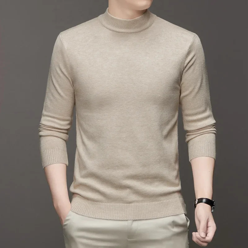 New Sweatwear Men's Half Neck Basic Solid Color Sweaters Round Neck Elastic Pullovers Warm Autumn Knitted Oversized Sweater Men