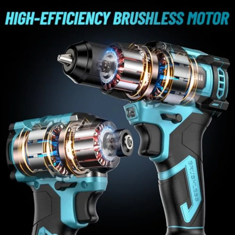【Spot goods】21V Max Cordless Drill and Impact Driver Power Tool Combo Kit Included 3/8'' Drill and 1/4'' Impact Driver 2x 4000m