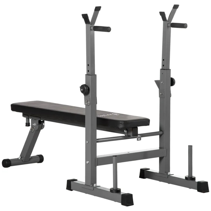 Adjustable Weight Bench Foldable Bench Press with Barbell Rack and Dip Station for Home Gym Strength Training Multiuse Workout