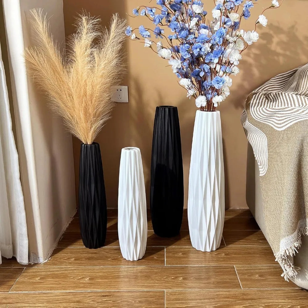 Large 24 Inch Black Matte Floor Vase - Modern Minimalist Home Decor for Living Room with Pampas Grass Arrangement